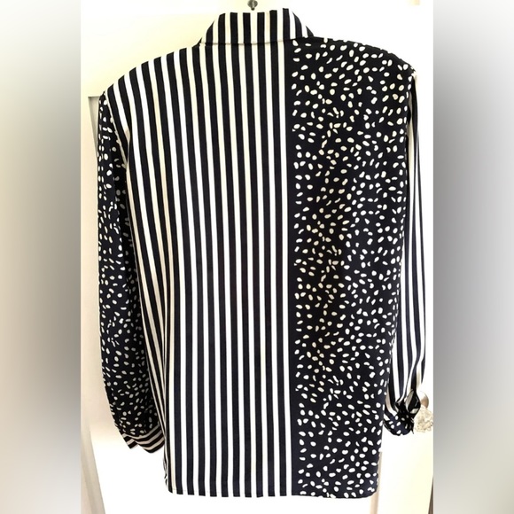 Louis Feraud Vintage Woman's Striped Polka Dot Long Sleeved Blouse Top Shirt 10 - Picture 5 of 7